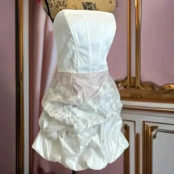 GUNNE SAX x JESSICA MCCLINTOCK Y2K white bubble glitter mini dress winter formal - Picture 3 of 6